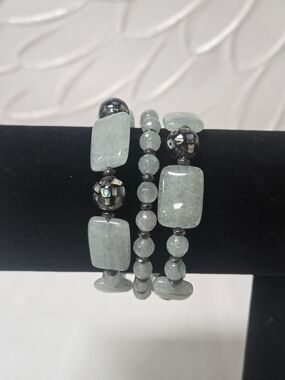 "Mira" Handcrafted Abalone And Green Bead Multi Wrap Bracelet 4